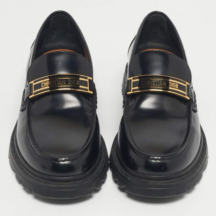 Pre Owned Dior Black Brushed Leather Code Loafers Size 40