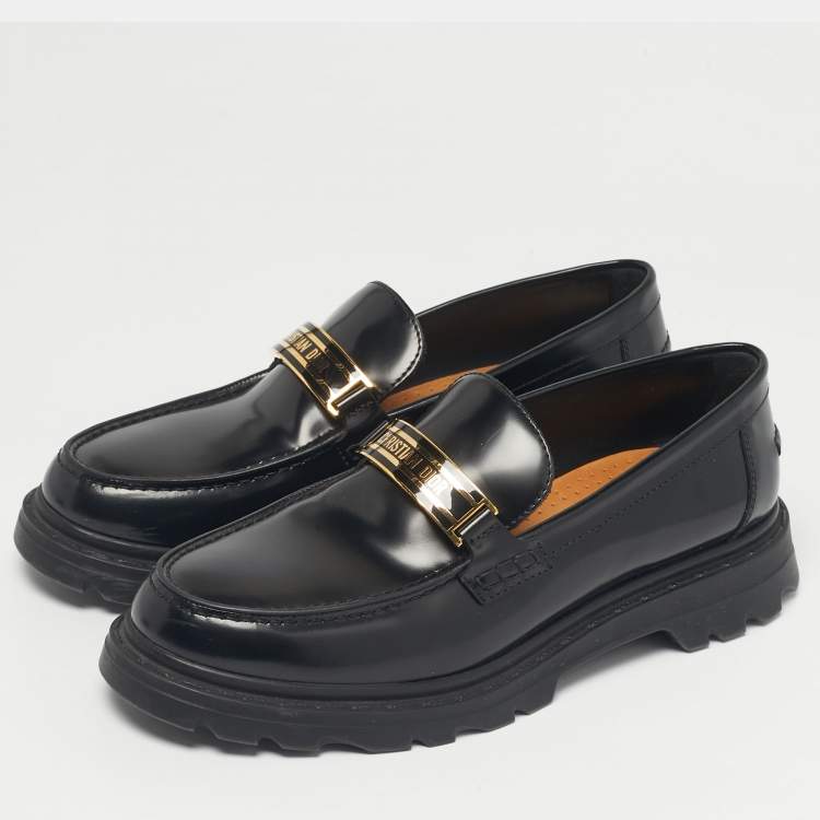 Pre Owned Dior Black Brushed Leather Code Loafers Size 40