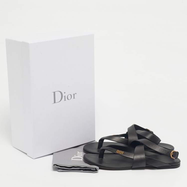 Pre Owned Dior Black Leather Dior Up Flat Sandals Size 38.5