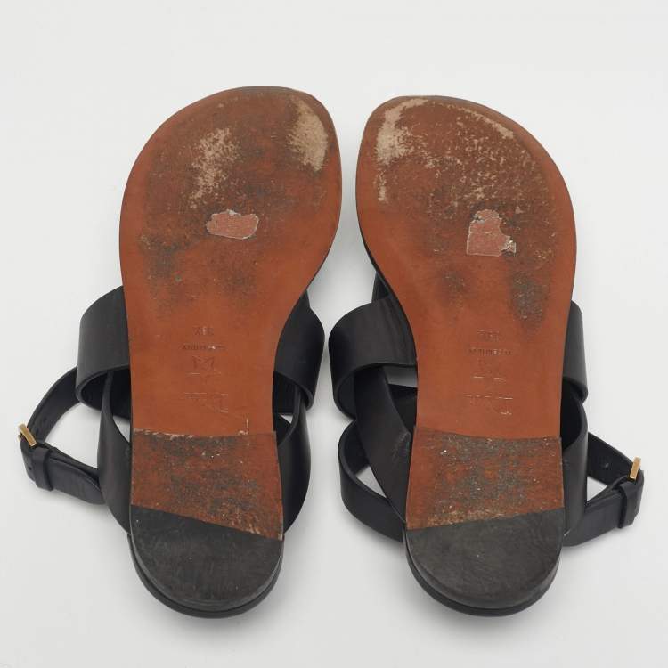 Pre Owned Dior Black Leather Dior Up Flat Sandals Size 38.5