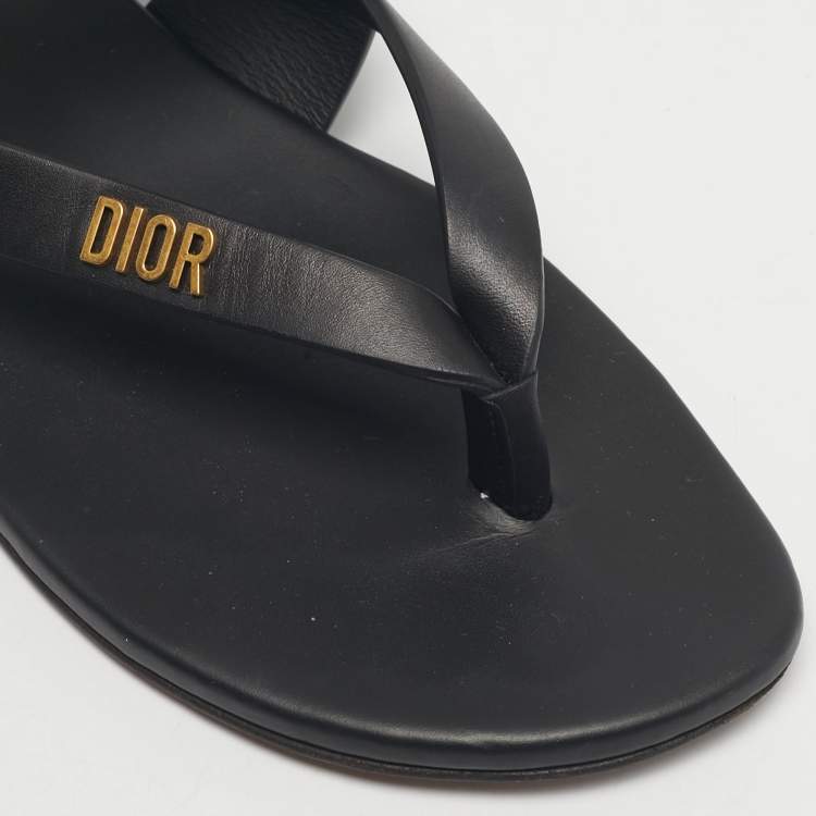 Pre Owned Dior Black Leather Dior Up Flat Sandals Size 38.5