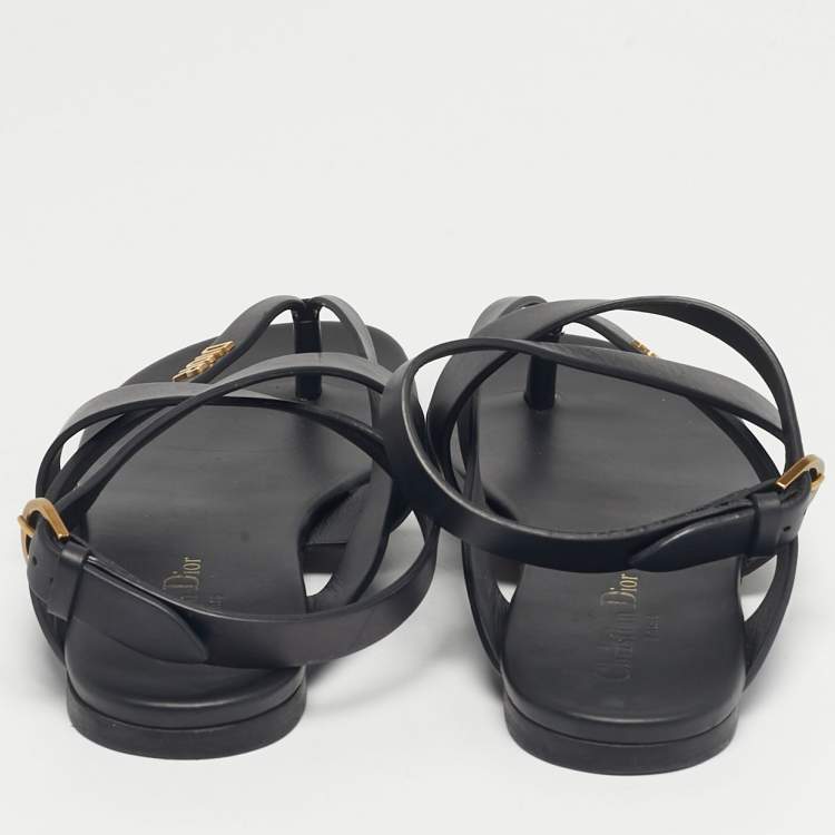 Pre Owned Dior Black Leather Dior Up Flat Sandals Size 38.5