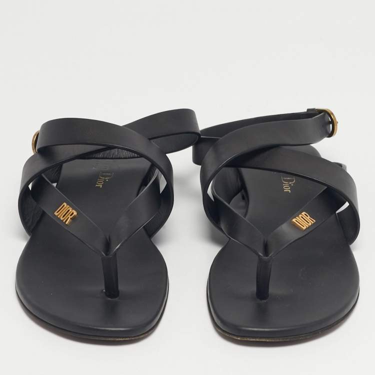 Pre Owned Dior Black Leather Dior Up Flat Sandals Size 38.5