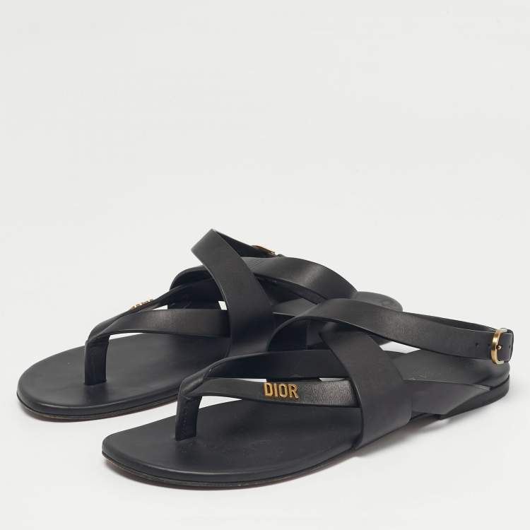 Pre Owned Dior Black Leather Dior Up Flat Sandals Size 38.5
