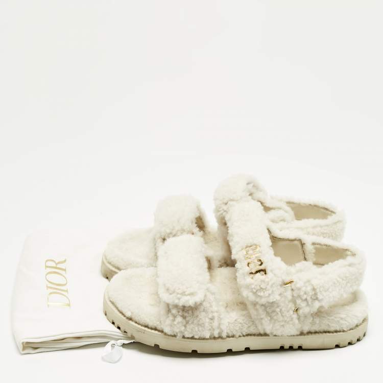 Pre Owned Dior White Shearling DiorAct Flat Sandals Size 37