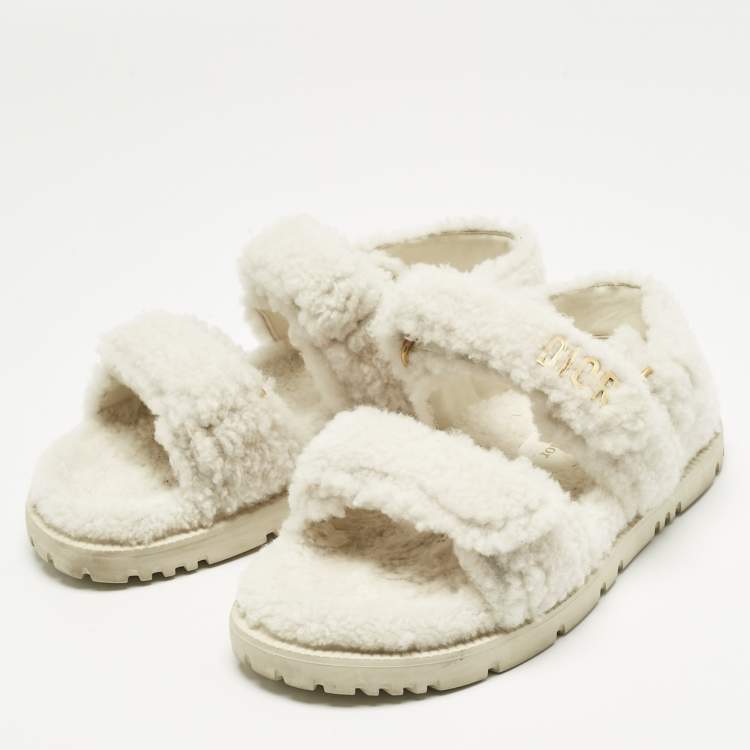 Pre Owned Dior White Shearling DiorAct Flat Sandals Size 37