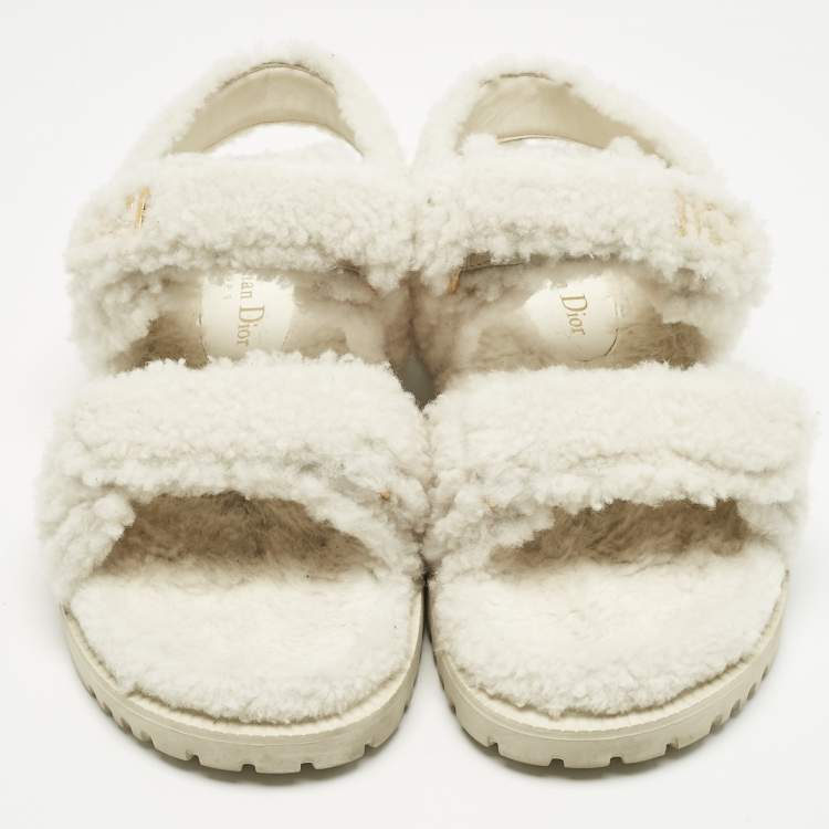 Pre Owned Dior White Shearling DiorAct Flat Sandals Size 37