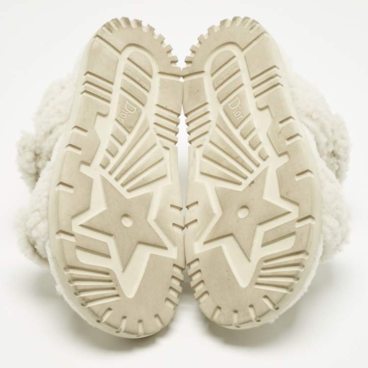 Pre Owned Dior White Shearling DiorAct Flat Sandals Size 37