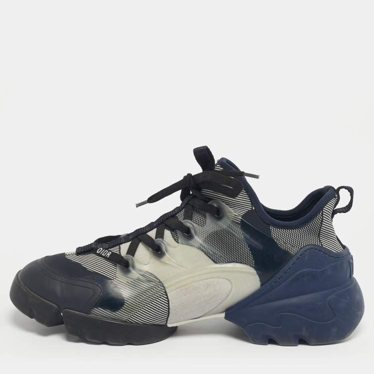Pre Owned Dior Navy Blue Knit Fabric and PVC D-Connect Lace Up Sneakers Size 39