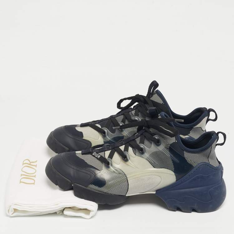 Pre Owned Dior Navy Blue Knit Fabric and PVC D-Connect Lace Up Sneakers Size 39