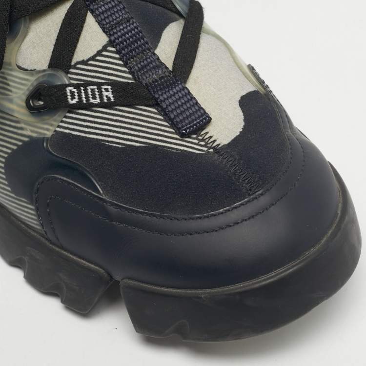 Pre Owned Dior Navy Blue Knit Fabric and PVC D-Connect Lace Up Sneakers Size 39