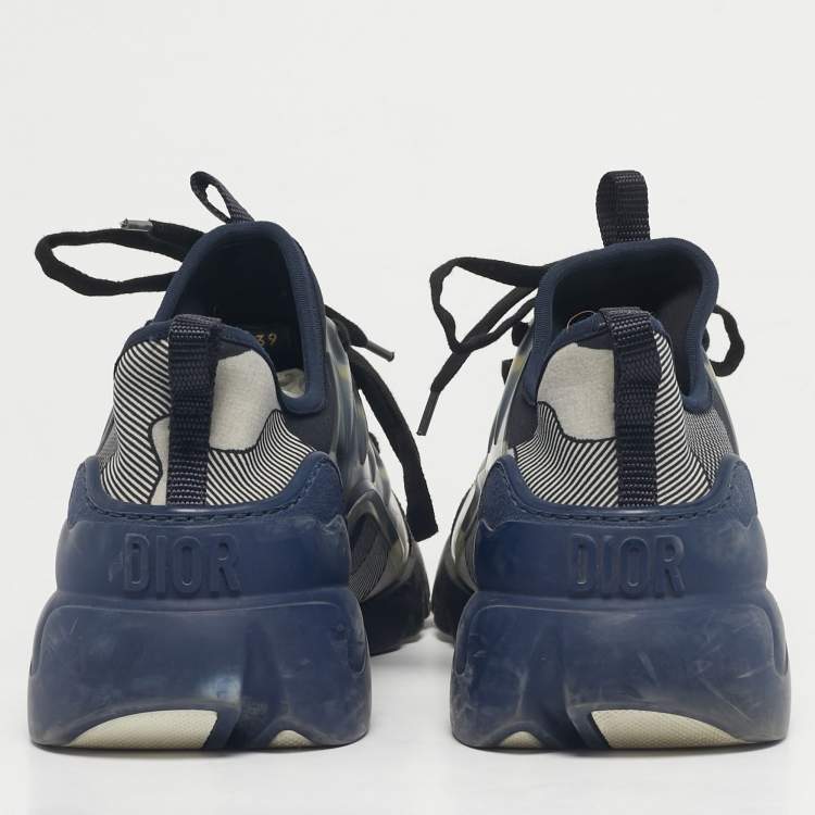 Pre Owned Dior Navy Blue Knit Fabric and PVC D-Connect Lace Up Sneakers Size 39