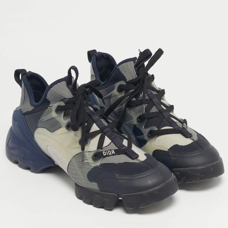 Pre Owned Dior Navy Blue Knit Fabric and PVC D-Connect Lace Up Sneakers Size 39