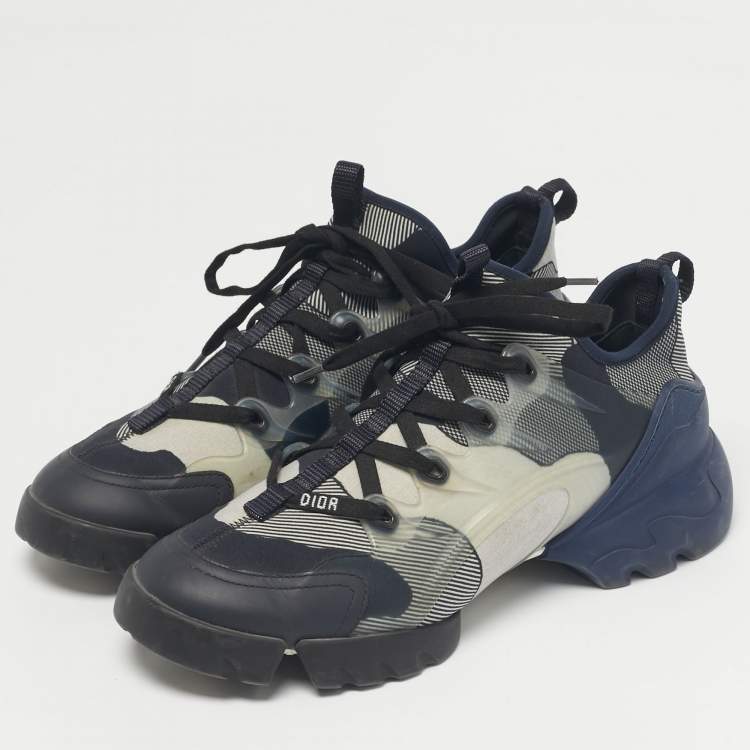 Pre Owned Dior Navy Blue Knit Fabric and PVC D-Connect Lace Up Sneakers Size 39