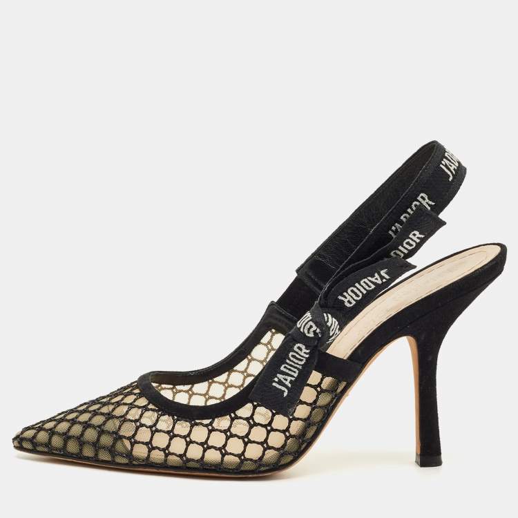 Pre Owned Dior Black/Beige Mesh and Suede J'Adior Slingback Pumps Size 38