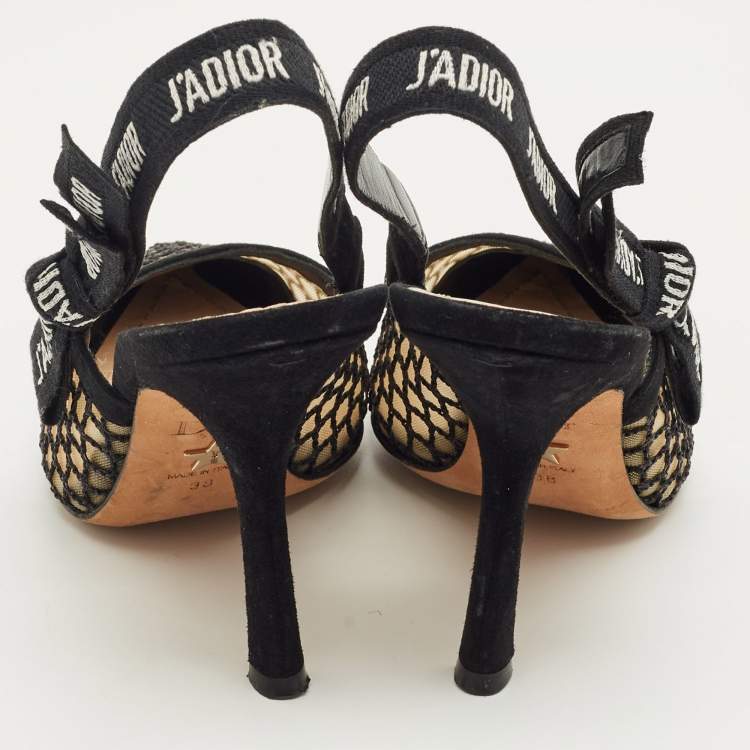 Pre Owned Dior Black/Beige Mesh and Suede J'Adior Slingback Pumps Size 38