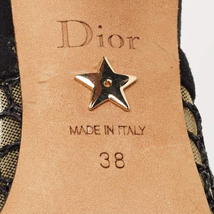 Pre Owned Dior Black/Beige Mesh and Suede J'Adior Slingback Pumps Size 38