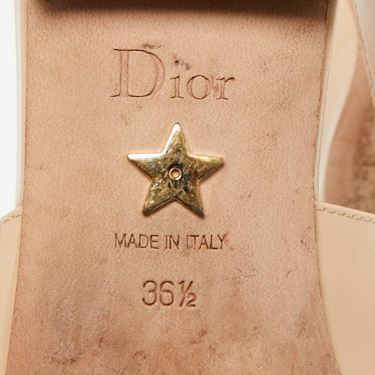 Pre Owned Dior Beige Patent Leather J'Adior Slingback Flats Size 36.5