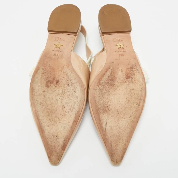Pre Owned Dior Beige Patent Leather J'Adior Slingback Flats Size 36.5