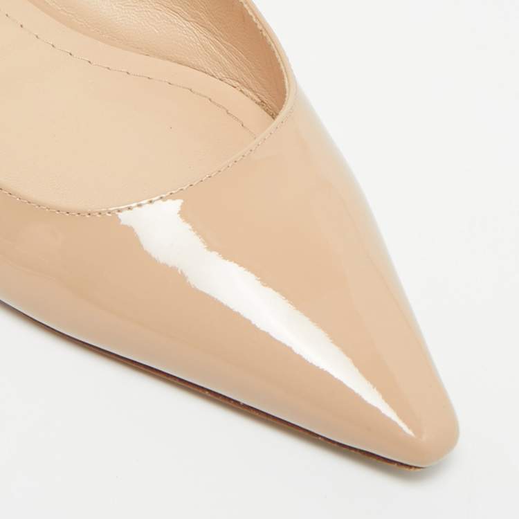Pre Owned Dior Beige Patent Leather J'Adior Slingback Flats Size 36.5