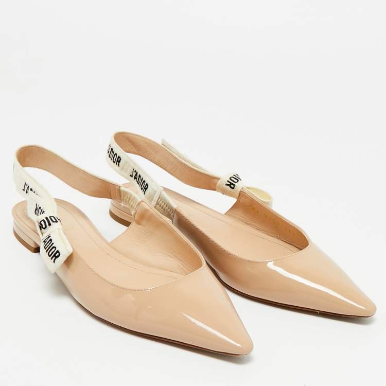Pre Owned Dior Beige Patent Leather J'Adior Slingback Flats Size 36.5