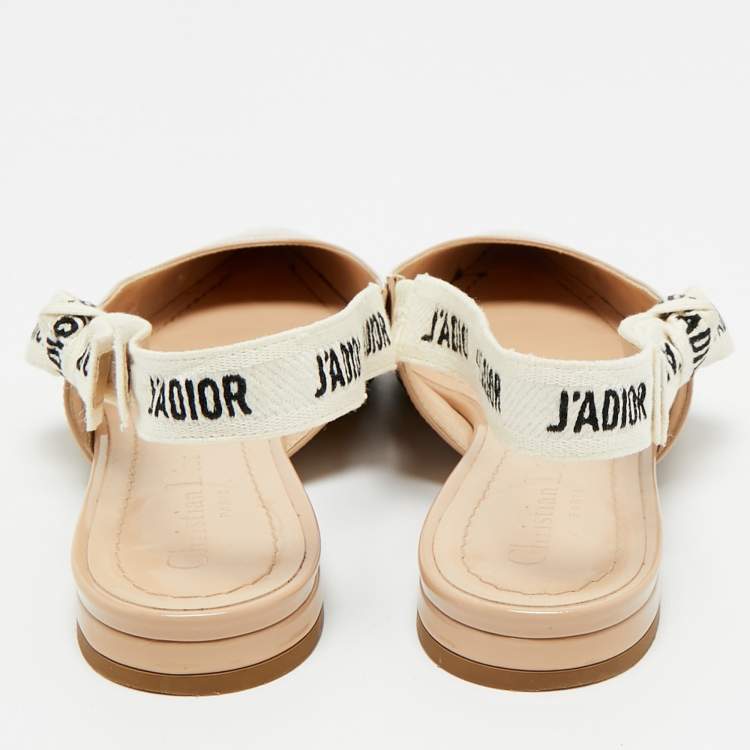 Pre Owned Dior Beige Patent Leather J'Adior Slingback Flats Size 36.5