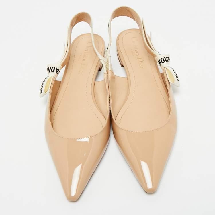 Pre Owned Dior Beige Patent Leather J'Adior Slingback Flats Size 36.5