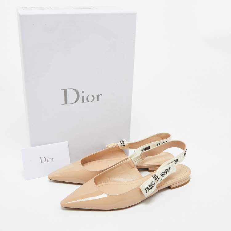 Pre Owned Dior Beige Patent Leather J'Adior Slingback Flats Size 36.5