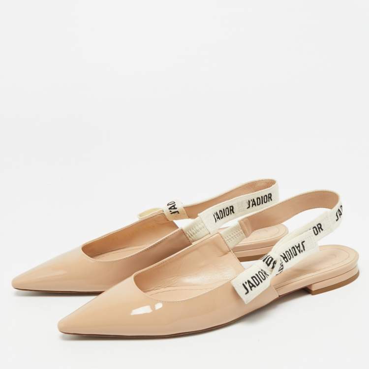 Pre Owned Dior Beige Patent Leather J'Adior Slingback Flats Size 36.5