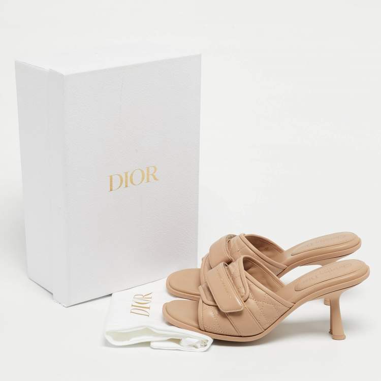 Pre Owned Dior Beige Leather Cannage Evolution Slide Sandals Size 40