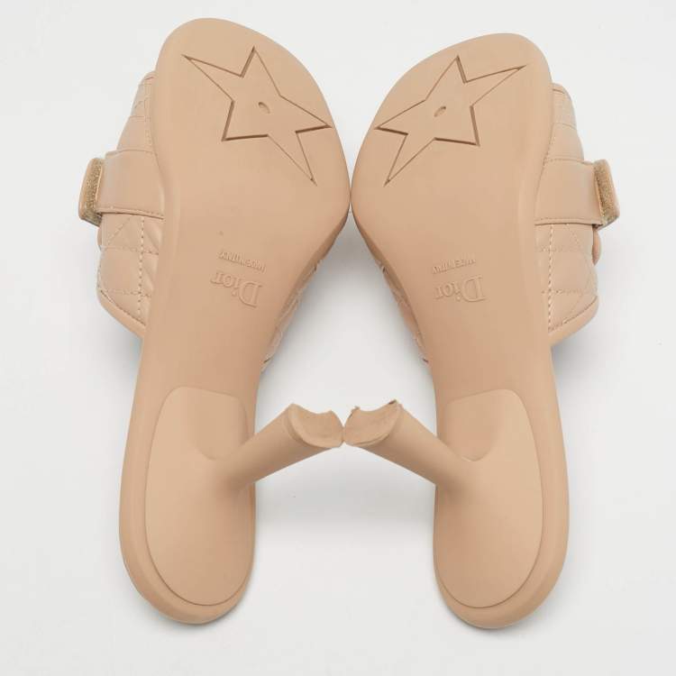 Pre Owned Dior Beige Leather Cannage Evolution Slide Sandals Size 40