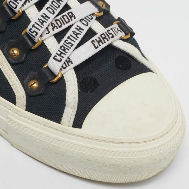 Pre Owned Dior Navy Blue Canvas and Rubber Walk'n'Dior Low Top Sneakers Size 39.5