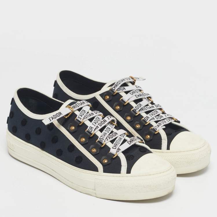 Pre Owned Dior Navy Blue Canvas and Rubber Walk'n'Dior Low Top Sneakers Size 39.5