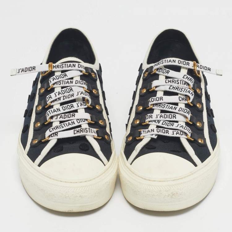 Pre Owned Dior Navy Blue Canvas and Rubber Walk'n'Dior Low Top Sneakers Size 39.5