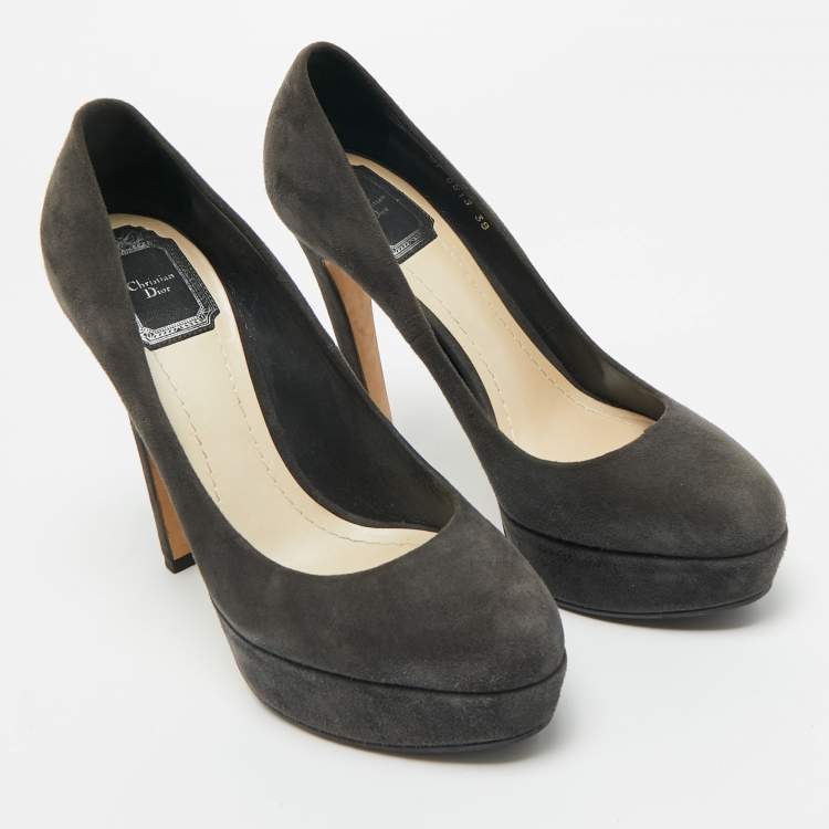 Pre Owned Dior Grey Suede Platform Pumps Size 38