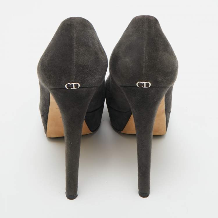 Pre Owned Dior Grey Suede Platform Pumps Size 38