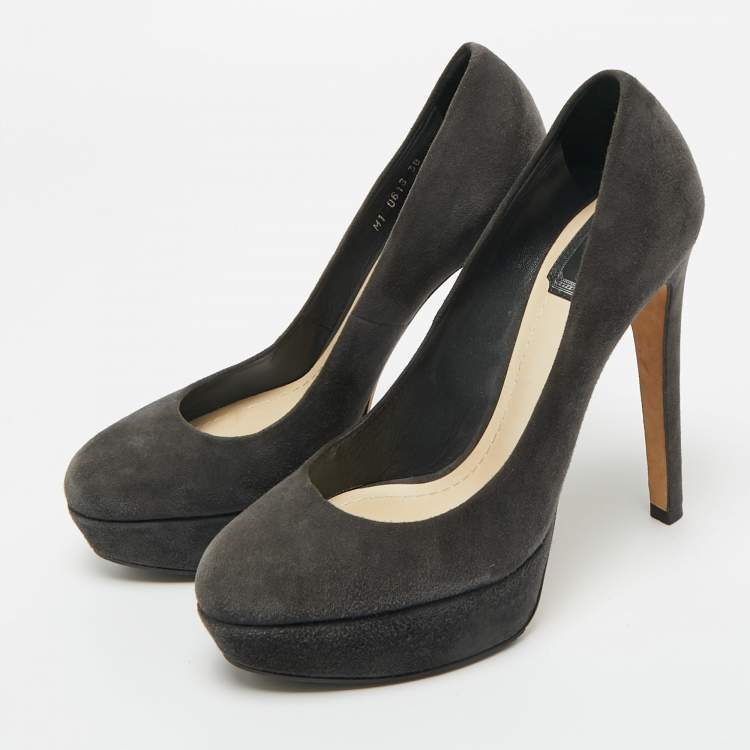 Pre Owned Dior Grey Suede Platform Pumps Size 38