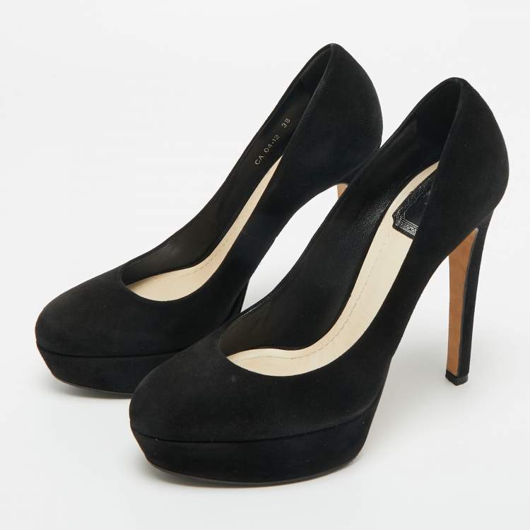 Pre Owned Dior Black Suede Platform Pumps Size 38