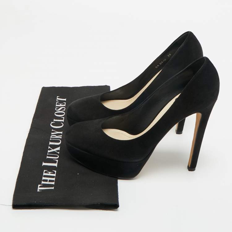 Pre Owned Dior Black Suede Platform Pumps Size 38