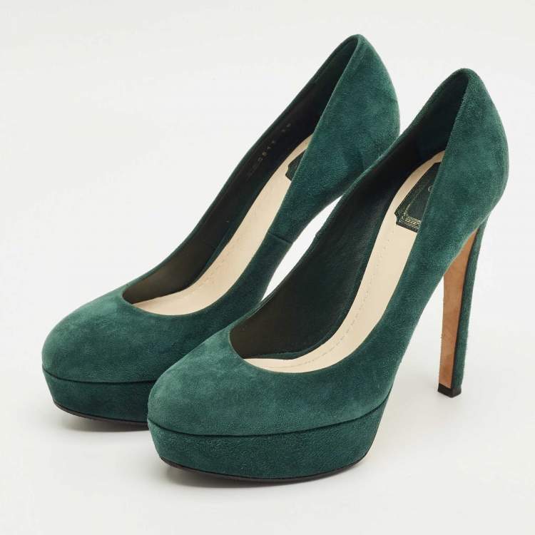 مملوكة مسبقًا Dior Green Suede Platform Pumps Size 38
