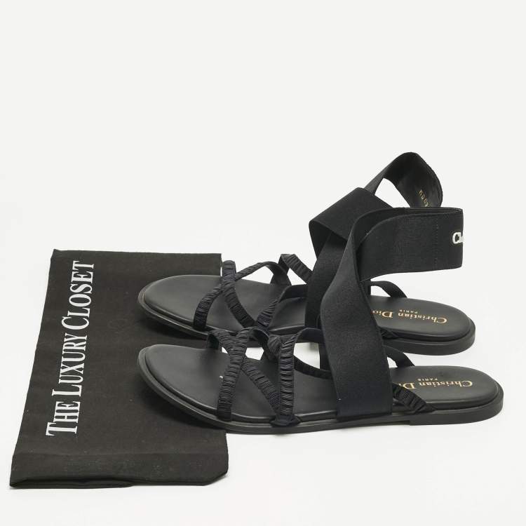 Pre Owned Dior Black Fabric  Elastic Straps Flat Sandals Size 40                     