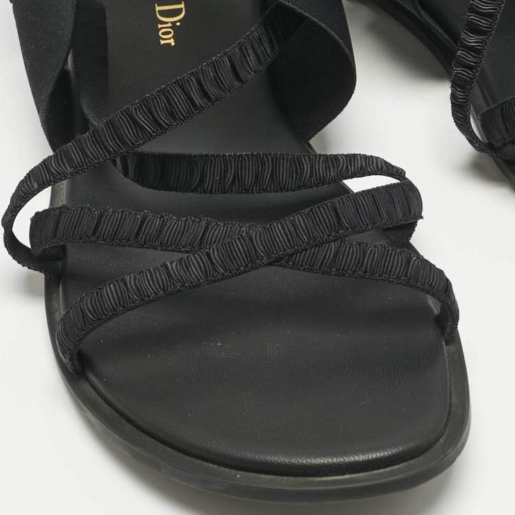 Pre Owned Dior Black Fabric  Elastic Straps Flat Sandals Size 40                     