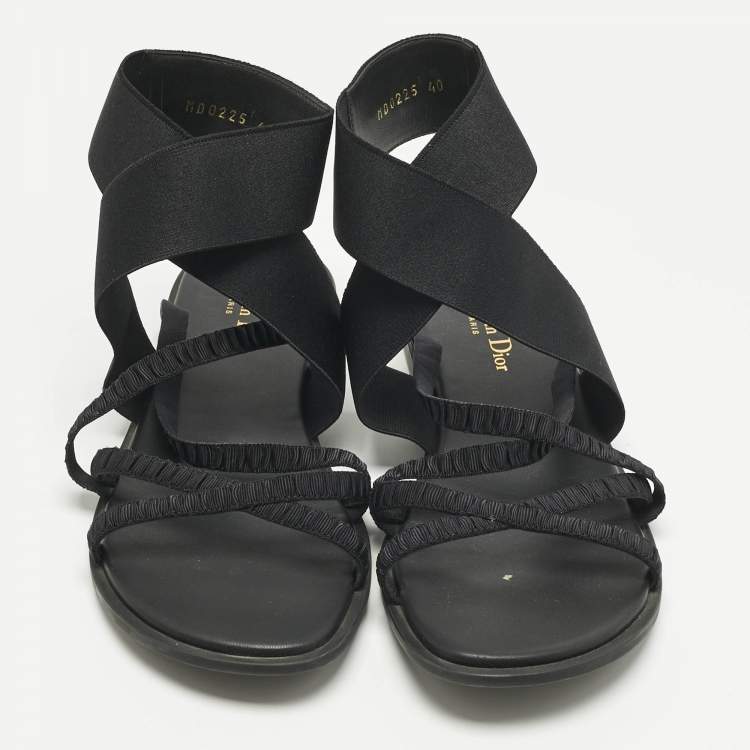 Pre Owned Dior Black Fabric  Elastic Straps Flat Sandals Size 40                     