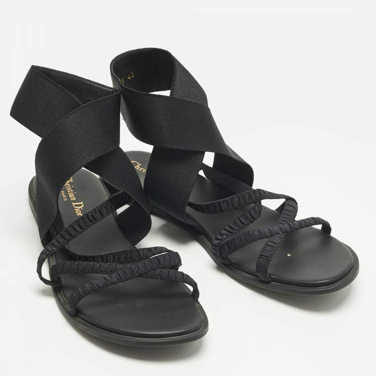 Pre Owned Dior Black Fabric  Elastic Straps Flat Sandals Size 40                     