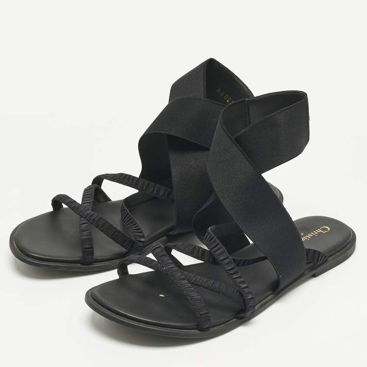 Pre Owned Dior Black Fabric  Elastic Straps Flat Sandals Size 40                     