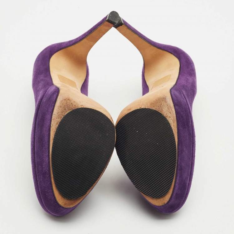Pre Owned Dior Purple Suede Round Toe Platform Pumps Size 38