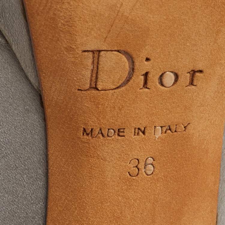 Pre Owned Dior Light Grey Satin Knotted Peep Toe Platform Pumps Size 36
