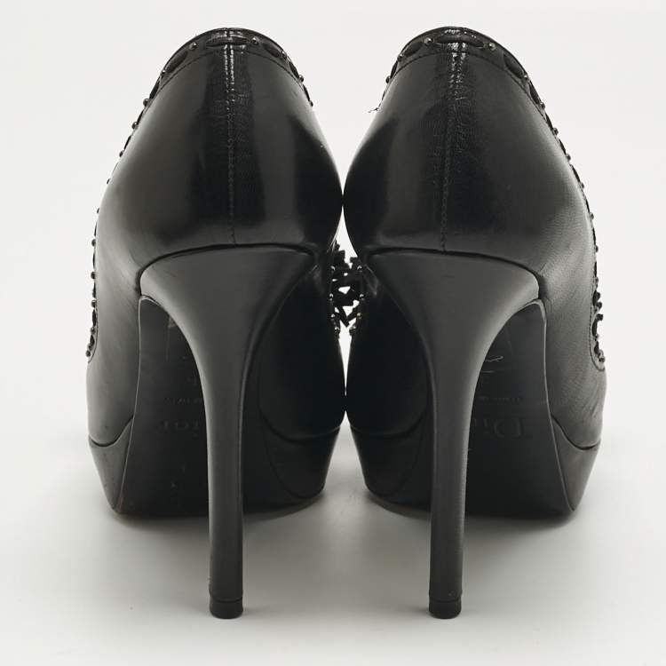 Pre Owned Dior Black Leather Bow Peep Toe Pumps Size 36