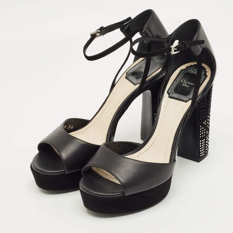 Pre Owned Dior Black Leather Rainbow Stellar Platform Sandals Size 36