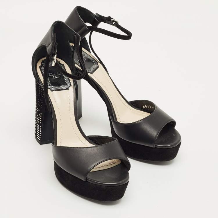 Pre Owned Dior Black Leather Rainbow Stellar Platform Sandals Size 36